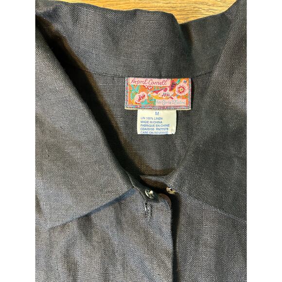April Cornell for Cornell Trading Black 100% Linen Shirt Dress Oversized Medium - Picture 3 of 12